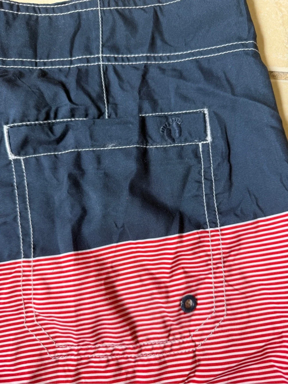 Hang Ten Men's Board Shorts Size 34 Swim Trunks Colorblock Striped Indigo Red